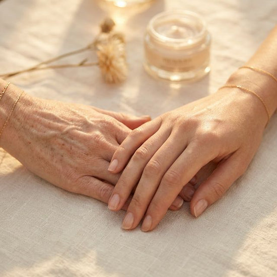 Two hands with different skin texture